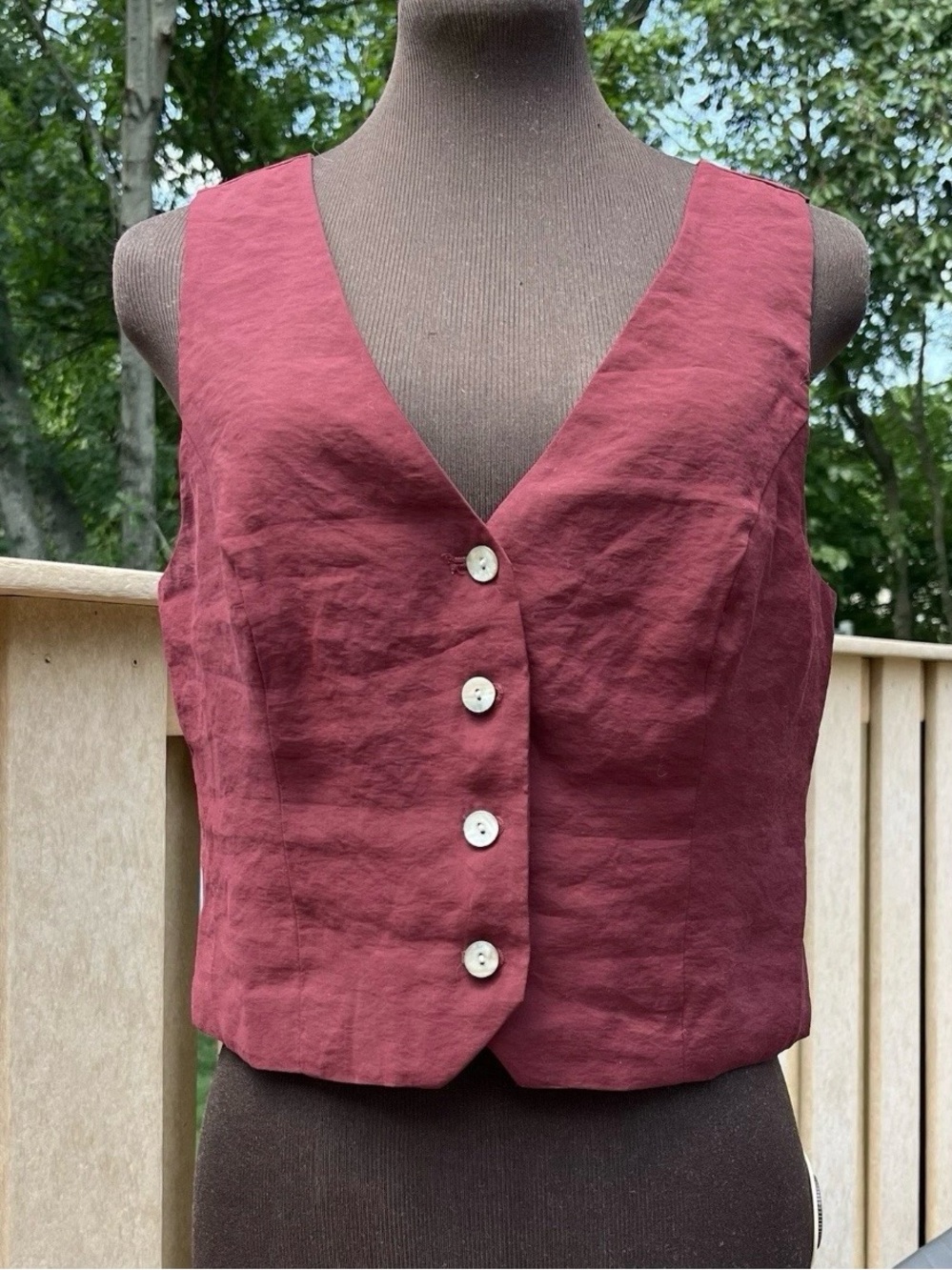 Madewell Women’s Maroon Cropped Vest Waistcoat Size 8 Preppy Classic Office Chic